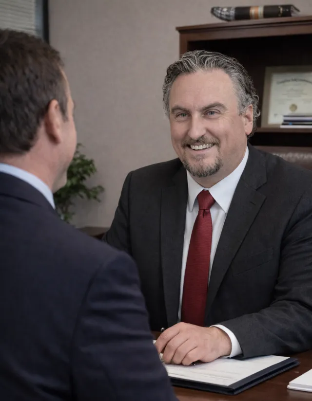 Paul Tarnavsky, Tax Attorney, meeting with a client in his Clinton Township office
