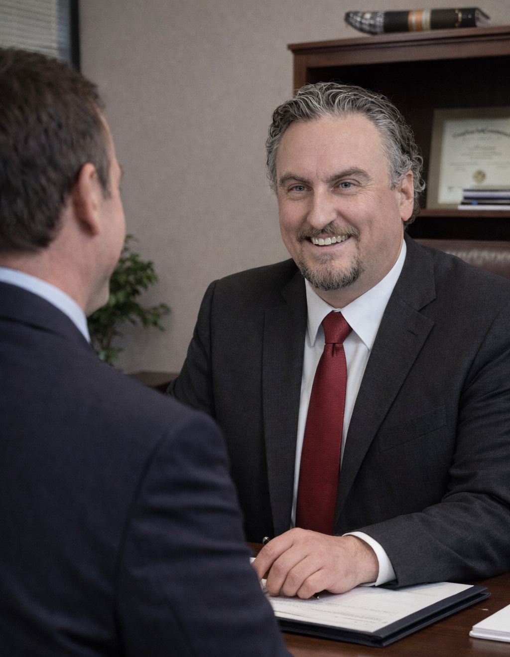 Paul Tarnavsky, Tax Attorney, meeting with a client in his Clinton Township office
